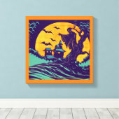 Halloween - Holzschnitt Stil 2 Leinwanddruck (Insitu (Holzboden))