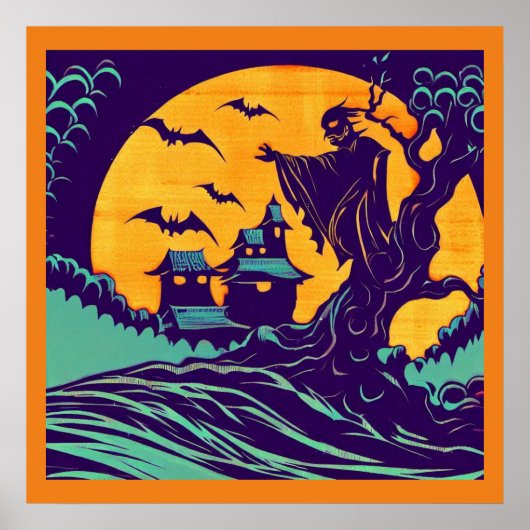 Halloween - Holzschnitt Stil 2 Poster (Vorne)