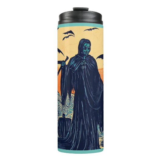 Halloween - Holzschnitt Stil 3 Thermosbecher (Vorderseite)