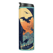 Halloween - Holzschnitt Stil 3 Thermosbecher (Nach rechts gedreht)