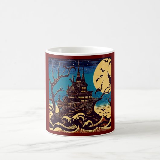 Halloween - Holzschnitt Stil 4 Kaffeetasse (Mittel)