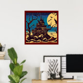 Halloween - Holzschnitt Stil 4 Poster (Heimbüro)
