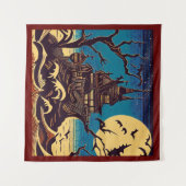 Halloween - Holzschnitt Stil 4 Wandteppich (Vorderseite (Horizontal))