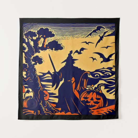Halloween - Holzschnitt Stil 5 Wandteppich (Vorderseite)