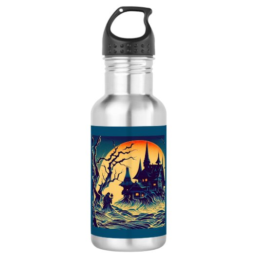Halloween - Holzschnitt Stil 6 Edelstahlflasche (Vorderseite)