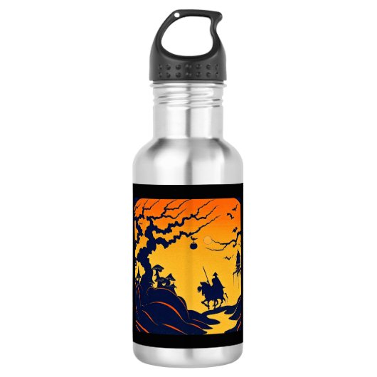 Halloween - Holzschnitt Stil 8 Edelstahlflasche (Vorderseite)