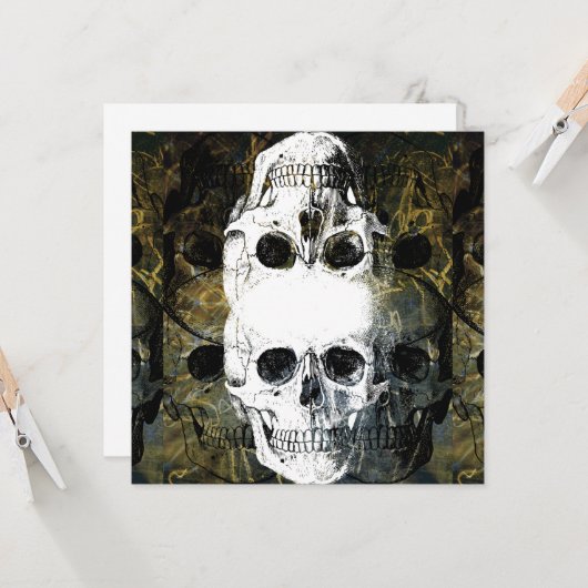Halloween Horror - 3 Skulls Graffiti Burst Einladung (Vorderseite/Rückseite Beispiel)