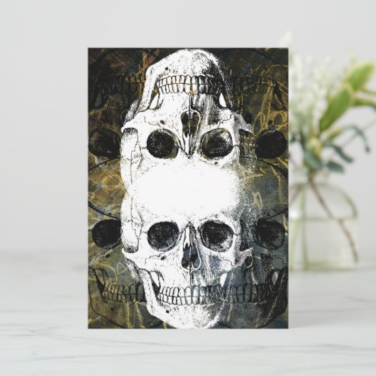 Halloween Horror - 3 Skulls Graffiti Burst Einladung (Stehend Vorderseite)