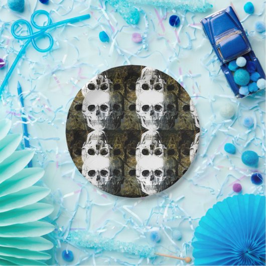 Halloween Horror - 3 Skulls Graffiti Burst Pappteller (Party)