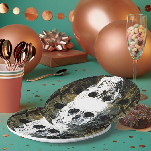 Halloween Horror - 3 Skulls Graffiti Burst Pappteller (Multi)