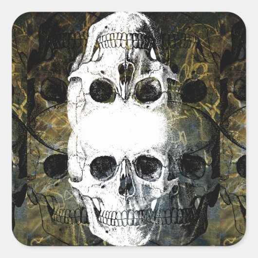 Halloween Horror - 3 Skulls Graffiti Burst Quadratischer Aufkleber (Vorderseite)