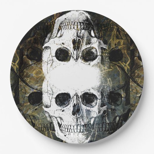 Halloween-Horror - 3 Totenkopf-Graffiti-Burst Pappteller (Vorderseite)