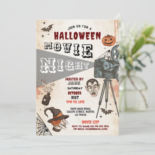 Halloween Horror Filmabendfilm Vampires Beängstige Einladung (Stehend Vorderseite)