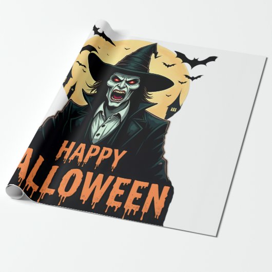 Halloween Horror Hexe mit Roten Augen Geschenkpapier (Ungerollt)