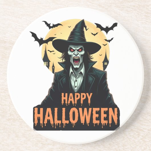 Halloween Horror Hexe mit Roten Augen Getränkeuntersetzer (Vorne)