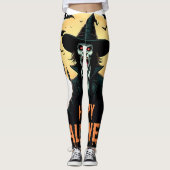 Halloween Horror Hexe mit Roten Augen Leggings (Vorderseite)