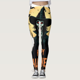 Halloween Horror Hexe mit Roten Augen Leggings