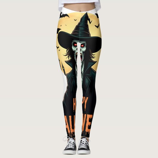 Halloween Horror Hexe mit Roten Augen Leggings (Vorderseite)