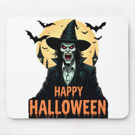 Halloween Horror Hexe mit Roten Augen Mousepad (Vorne)