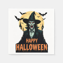 Halloween Horror Hexe mit Roten Augen Serviette