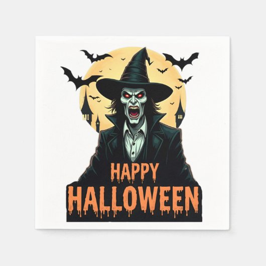 Halloween Horror Hexe mit Roten Augen Serviette (Vorderseite)