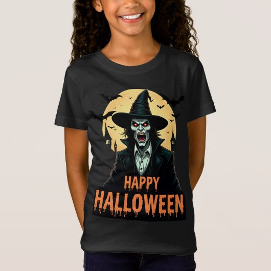 Halloween Horror Hexe mit Roten Augen T-Shirt (Vorderseite)