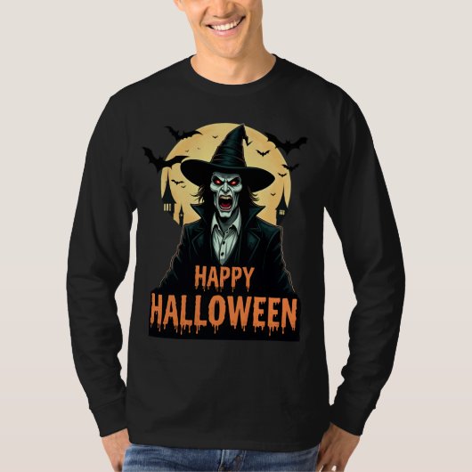 Halloween Horror Hexe mit Roten Augen T-Shirt (Vorderseite)