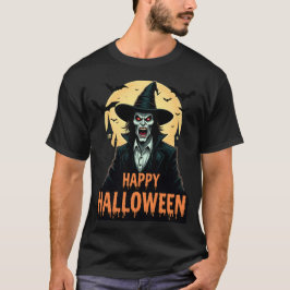 Halloween Horror Hexe mit Roten Augen T-Shirt