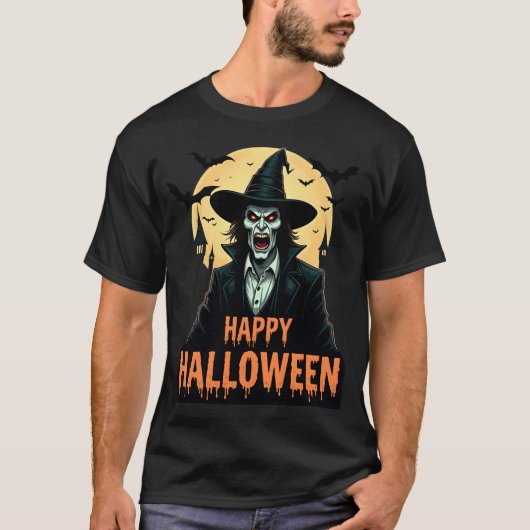 Halloween Horror Hexe mit Roten Augen T-Shirt (Vorderseite)