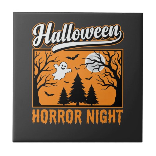 Halloween Horror Night Retro-Geisterwald Fliese (Vorderseite)