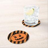 Halloween Horror Pumpkin Black Stripes Runder Pappuntersetzer (Vor Ort)