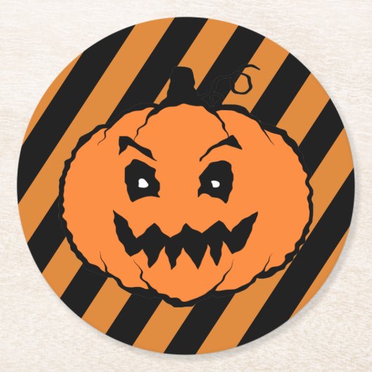Halloween Horror Pumpkin Black Stripes Runder Pappuntersetzer (Vorderseite)