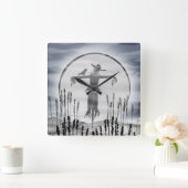 Halloween-Horror-Scarecrow Quadratische Wanduhr (Zuhause)
