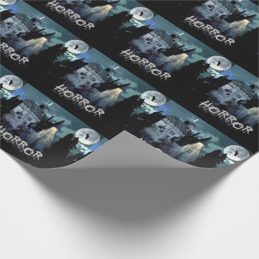 Halloween Horror Spuk House Beängstigend Blue Nigh Geschenkpapier (Ecke)