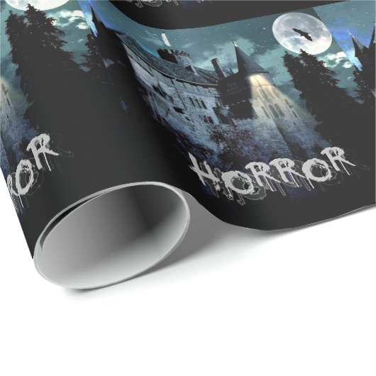 Halloween Horror Spuk House Beängstigend Blue Nigh Geschenkpapier (Rolleneckpunkt)