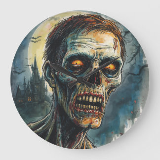 Halloween, Horror, Zombie, Augen des Vollmonds Große Wanduhr