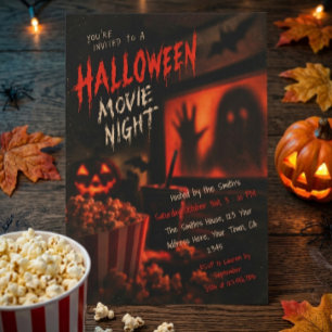 Halloween-Horrorfilm-Nacht Popcorn Gruselig Einladung