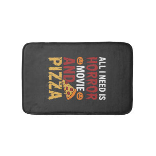 Halloween-Horrorfilm- und Pizza-Typografie Badematte