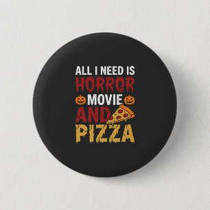 Halloween-Horrorfilm- und Pizza-Typografie Button