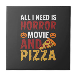Halloween-Horrorfilm- und Pizza-Typografie Fliese