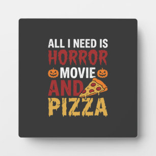 Halloween-Horrorfilm- und Pizza-Typografie Fotoplatte