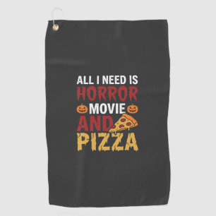 Halloween-Horrorfilm- und Pizza-Typografie Golfhandtuch