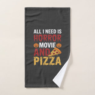 Halloween-Horrorfilm- und Pizza-Typografie Handtuch