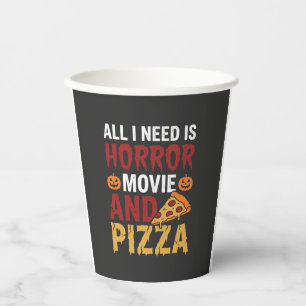 Halloween-Horrorfilm- und Pizza-Typografie Pappbecher