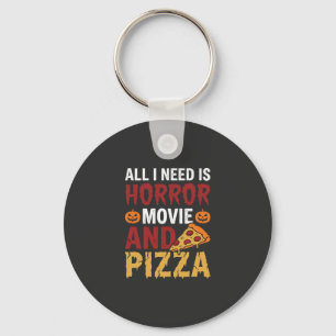 Halloween-Horrorfilm- und Pizza-Typografie Schlüsselanhänger