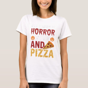 Halloween-Horrorfilm- und Pizza-Typografie T-Shirt