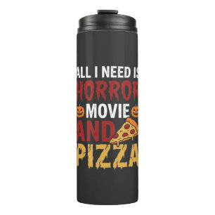 Halloween-Horrorfilm- und Pizza-Typografie Thermosbecher