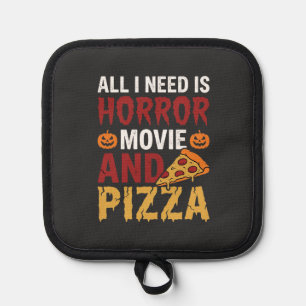 Halloween-Horrorfilm- und Pizza-Typografie Topflappen