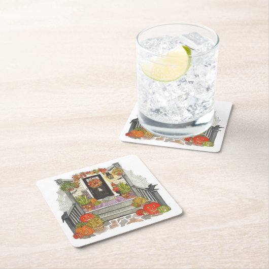 Halloween House Cat Rechteckiger Pappuntersetzer (Vor Ort)