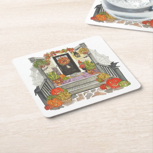 Halloween House Cat Rechteckiger Pappuntersetzer (angewinkelt)